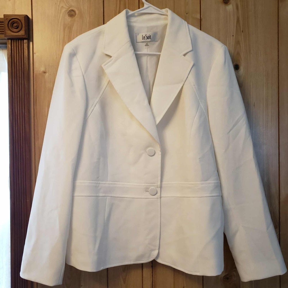 Le Suit Notch-Collar Suit Jacket Women's 18 Vanilla Ice‎ Button Front NWT
